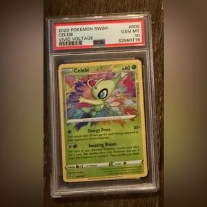 2020 Pokemon SWSH Celebi PSA 10 Gem Mint Vivid Voltage #009/185 Sword & Shield 9
